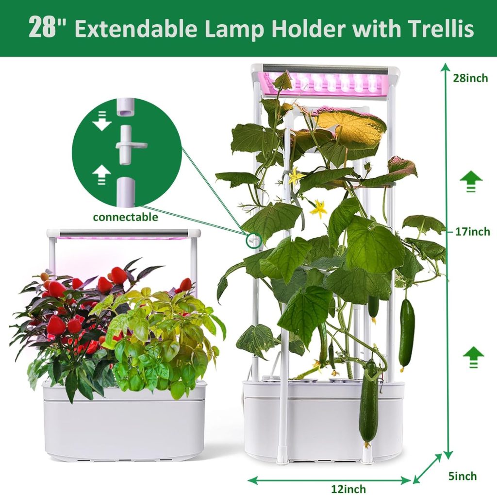 eSuperegrow Hydroponics Growing System,Smart Hydroponic Gardening System with LED Grow Light,Indoor Garden Hydroponic Herb Grow Kit with Climbing Trellis for Short Tomato,Basil,Pepper,Cucumber