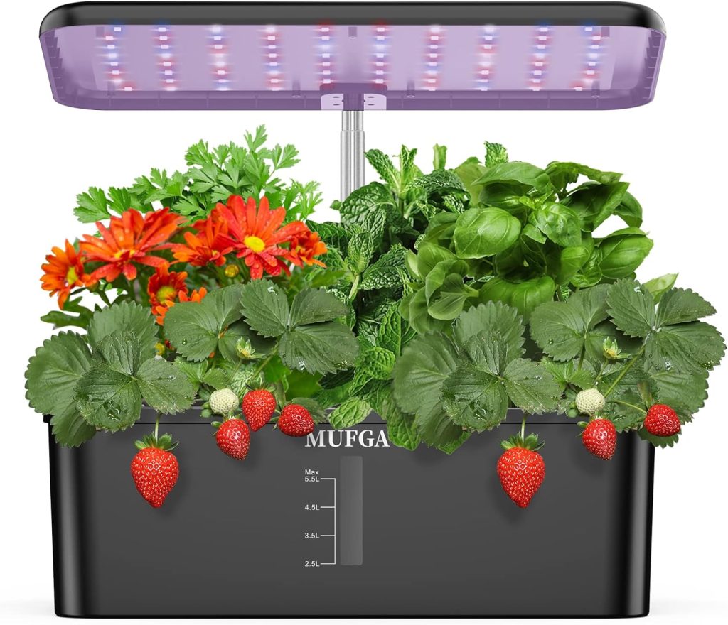 Herb Garden Hydroponics Growing System - MUFGA 12 Pods Indoor Gardening System with LED Grow Light, Plants Germination Kit(No Seed) with Pump System,Height Adjustable, Ideal Gardening Gifts for Women