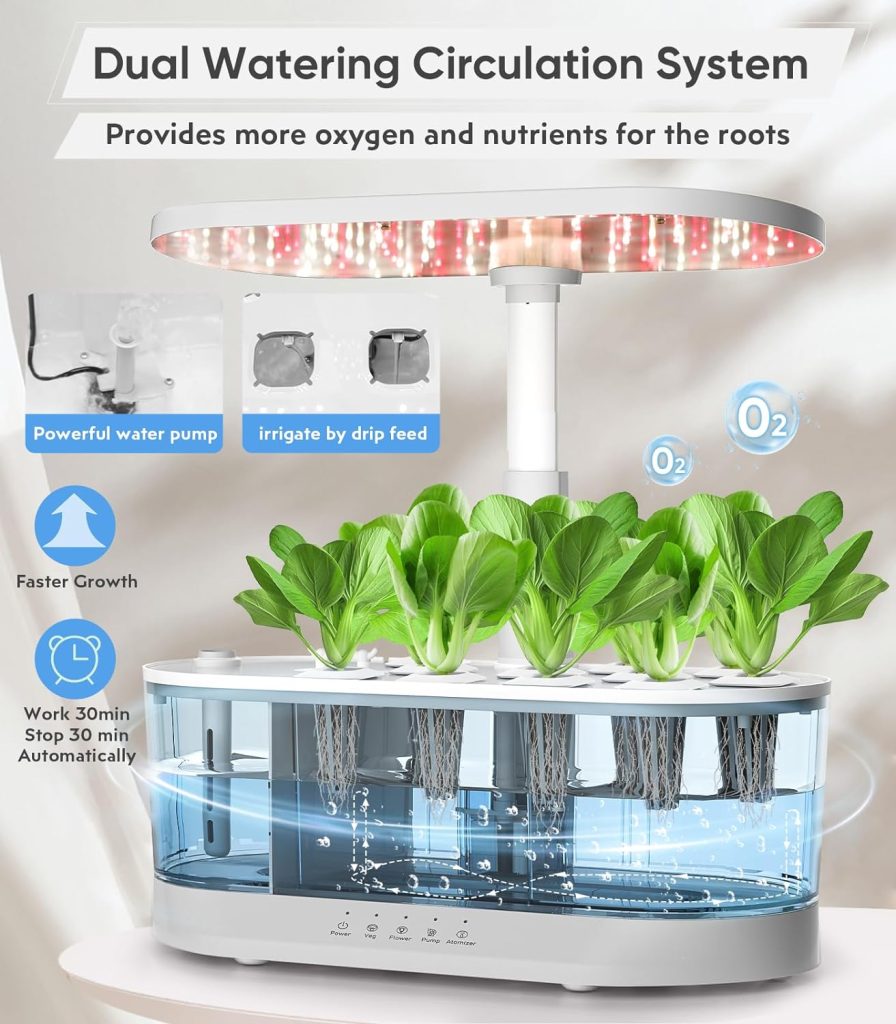 Hydroponics Growing System: 11Pods Indoor Garden Plant Germination Kit with Humidifier, Hydroponic Growing System Herb Garden with Height Adjustable LED Grow Light, Christmas Gifts for Women