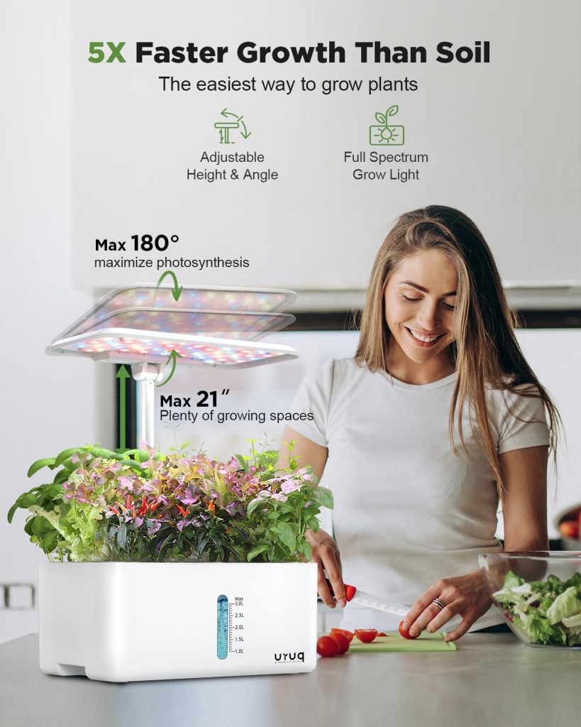 Hydroponics Growing System Indoor Garden: 8 Pods Herb Garden Kit Indoor with LED Grow Light Quiet Smart Water Pump Automatic Timer Healthy Fresh Herbs Vegetables - Hydroponic Planter for Home Kitchen