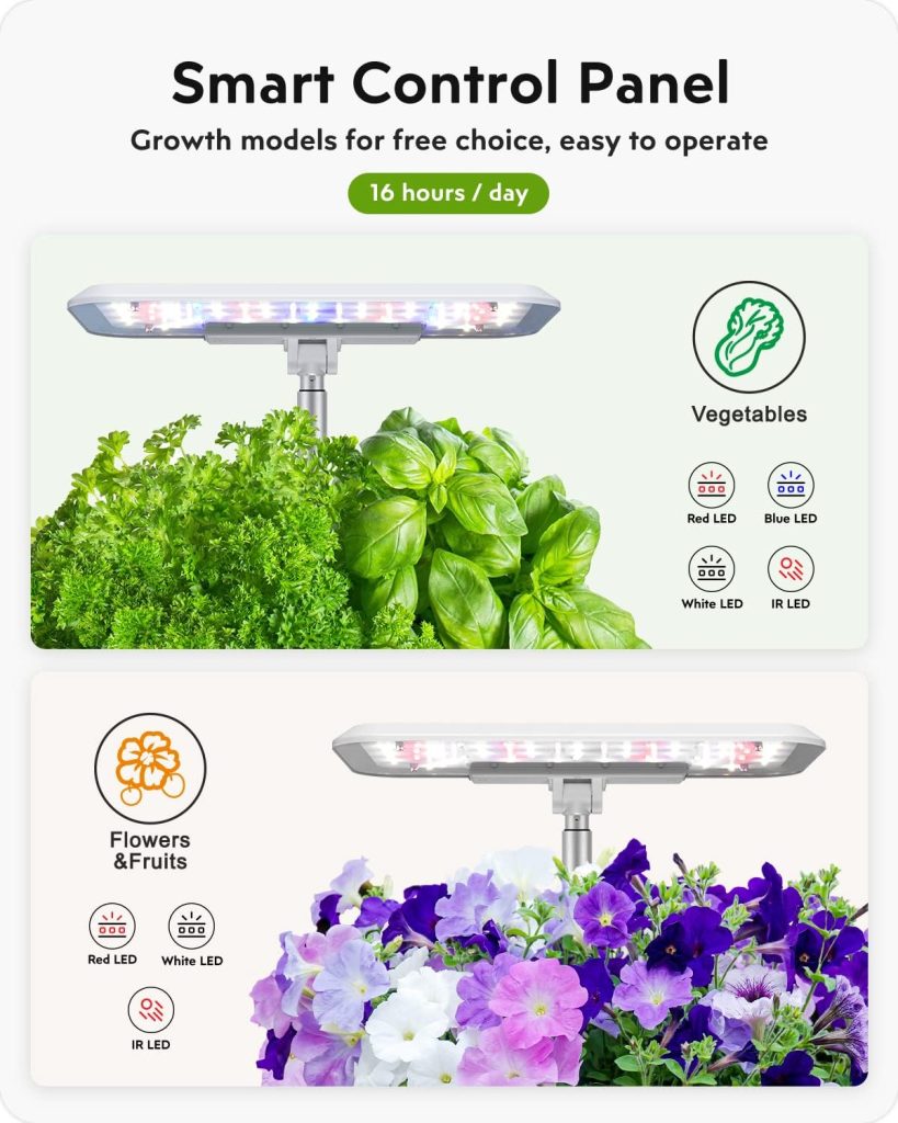 Hydroponics Growing System Indoor Garden: Herb Garden Kit Indoor with LED Grow Light Quiet Smart Water Pump Automatic Timer Healthy Fresh Herbs Vegetables - Hydroponic Planter for Home Kitchen Office