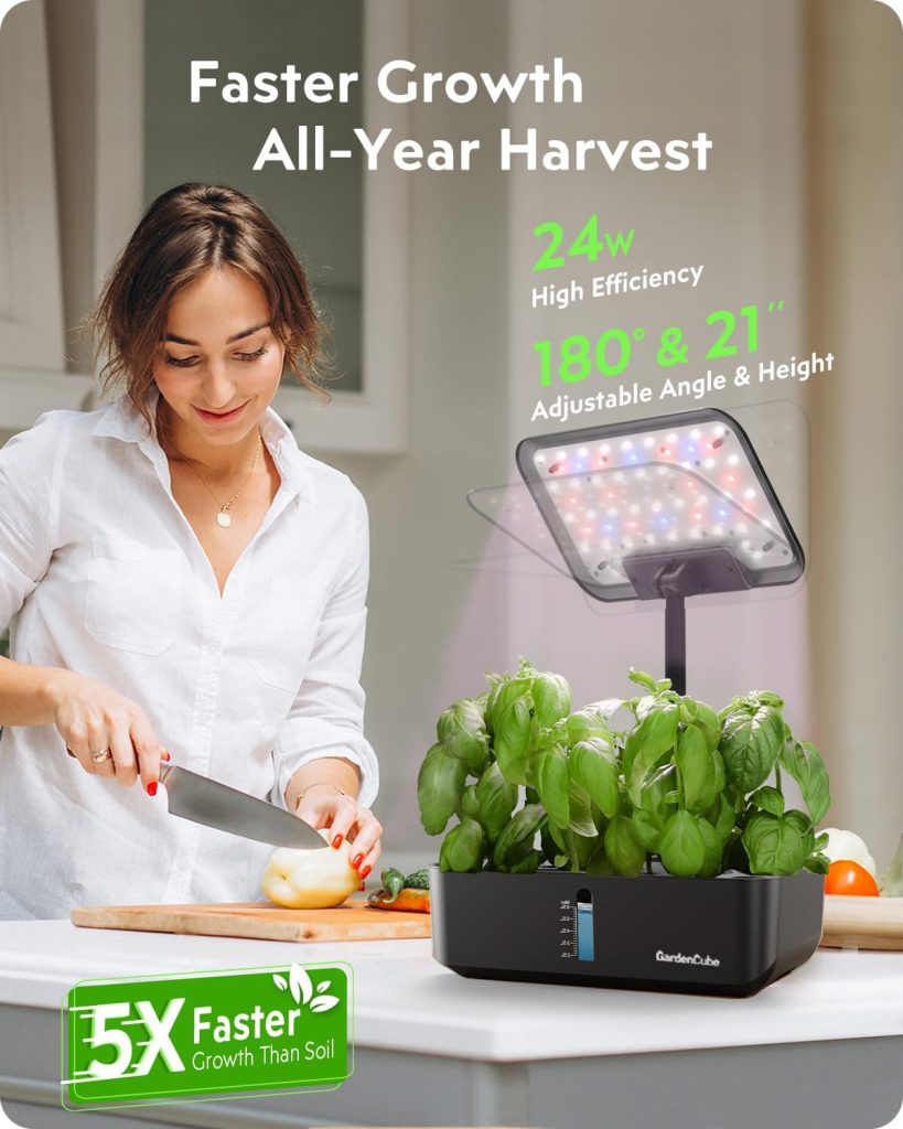 Hydroponics Growing System Indoor Garden: Herb Garden Kit Indoor with LED Grow Light Quiet Smart Water Pump Automatic Timer Healthy Fresh Herbs Vegetables - Hydroponic Planter for Home Kitchen Office