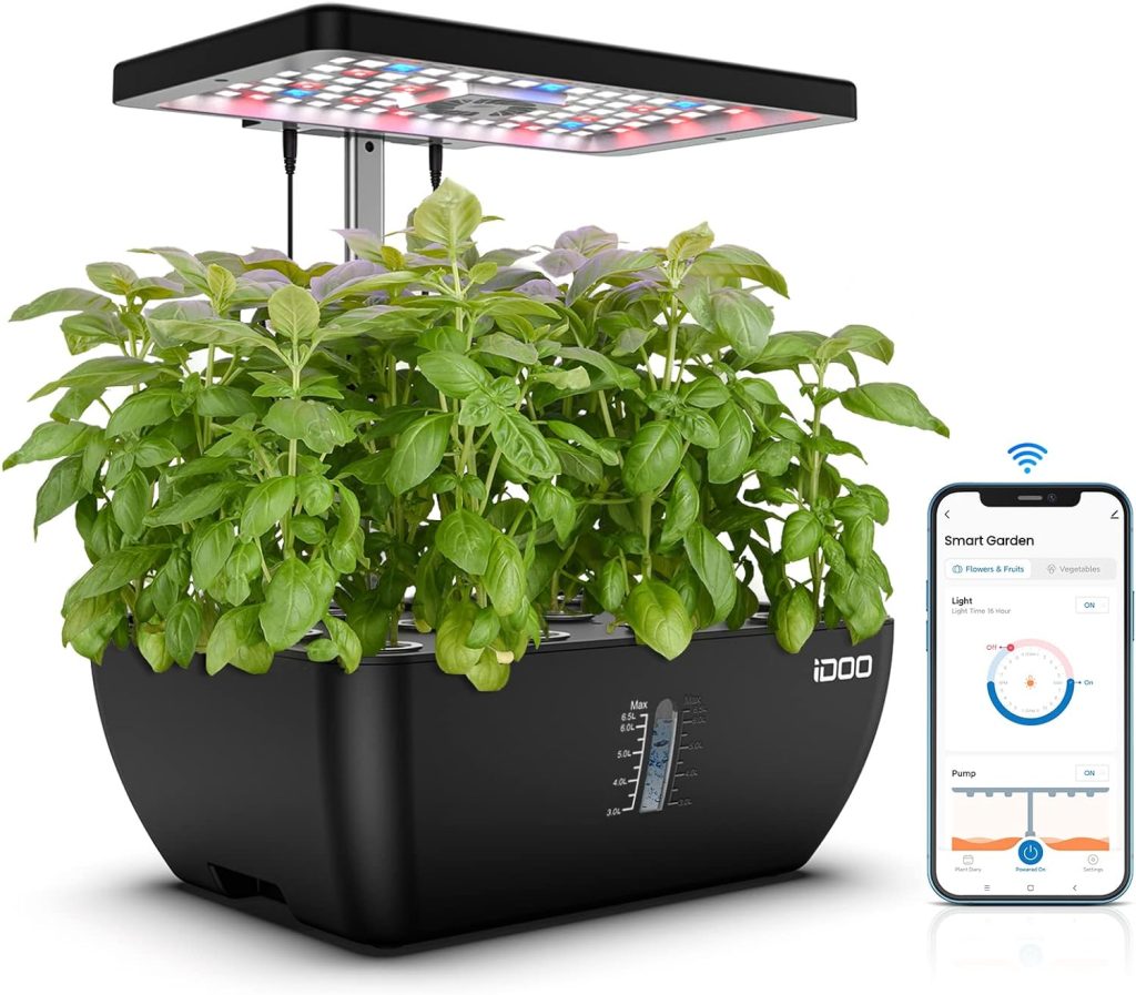 iDOO Indoor Garden Hydroponics Growing System 12Pods WiFi Smart Garden Plant Germination Kit with LED Grow Light, 6.5L Large Water Tank, Fan Pump System, for Vegetable Herb Grower Gardening Gift