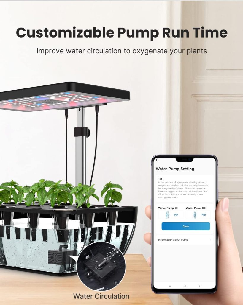 iDOO Indoor Garden Hydroponics Growing System 12Pods WiFi Smart Garden Plant Germination Kit with LED Grow Light, 6.5L Large Water Tank, Fan Pump System, for Vegetable Herb Grower Gardening Gift