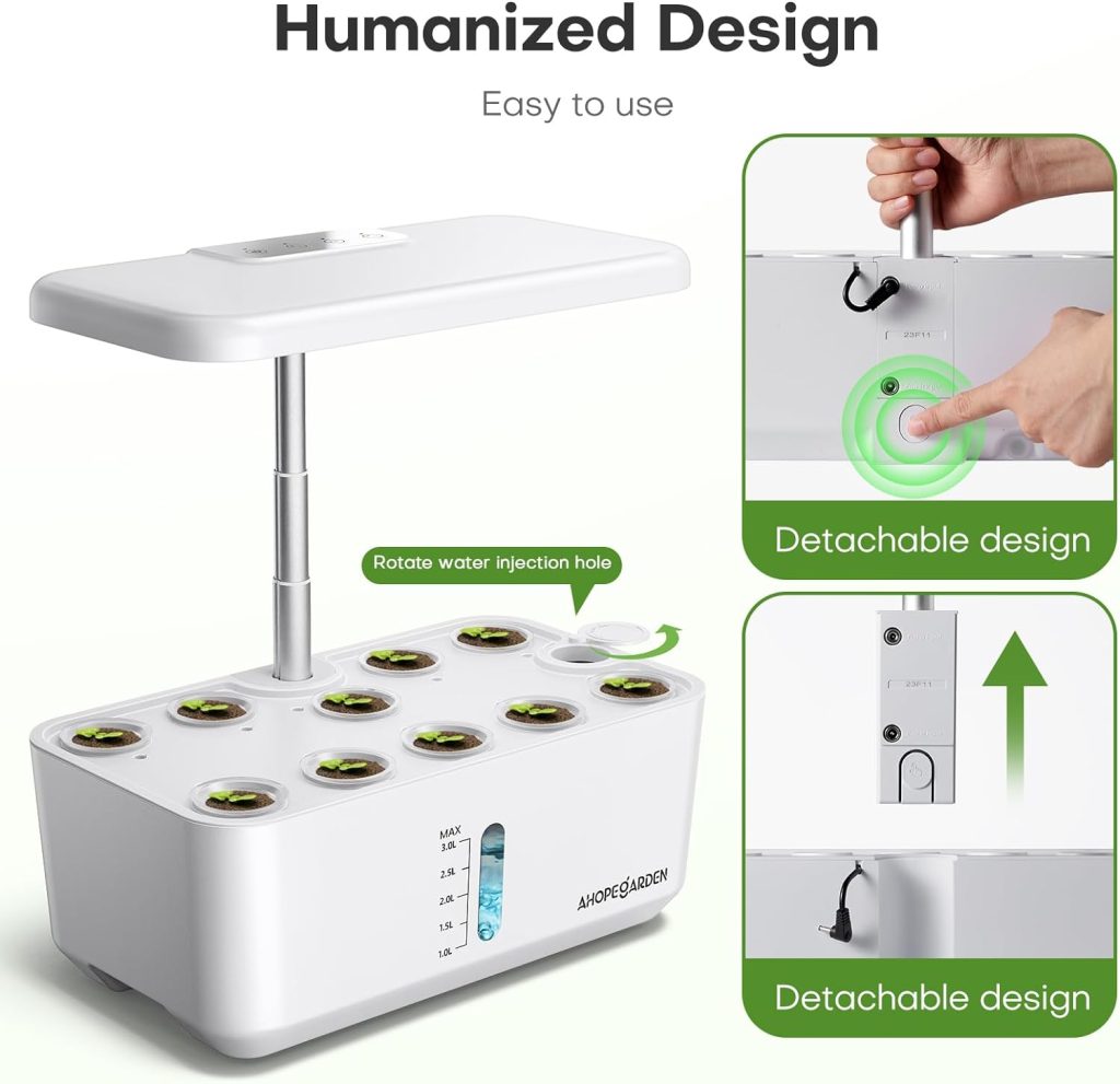 Indoor Garden Hydroponics Growing System: 10 Pods Plant Germination Kit Aeroponic Herb Vegetable Growth Lamp Countertop with LED Grow Light - Hydrophonic Planter Grower Harvest Veggie Lettuce, Black