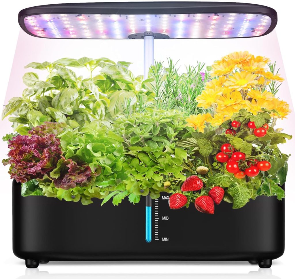 Indoor Garden Hydroponics Growing System: 12 Pods Plant Germination Kit with LED Full-Spectrum Plant Grow Light, Auto Timer, Height Adjustable Indoor Herb Garden, Large Tank Herb Garden Planter Indoor