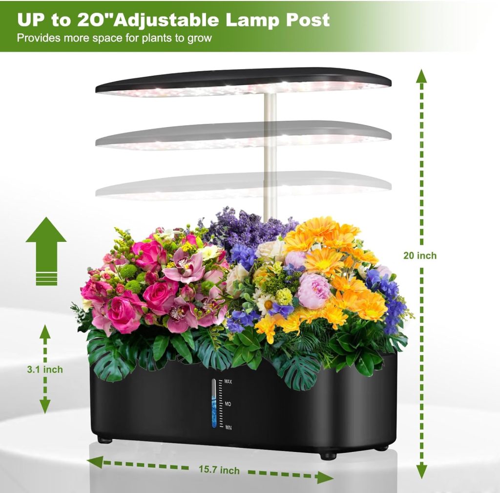 Indoor Garden Hydroponics Growing System: 12 Pods Plant Germination Kit with LED Full-Spectrum Plant Grow Light, Auto Timer, Height Adjustable Indoor Herb Garden, Large Tank Herb Garden Planter Indoor