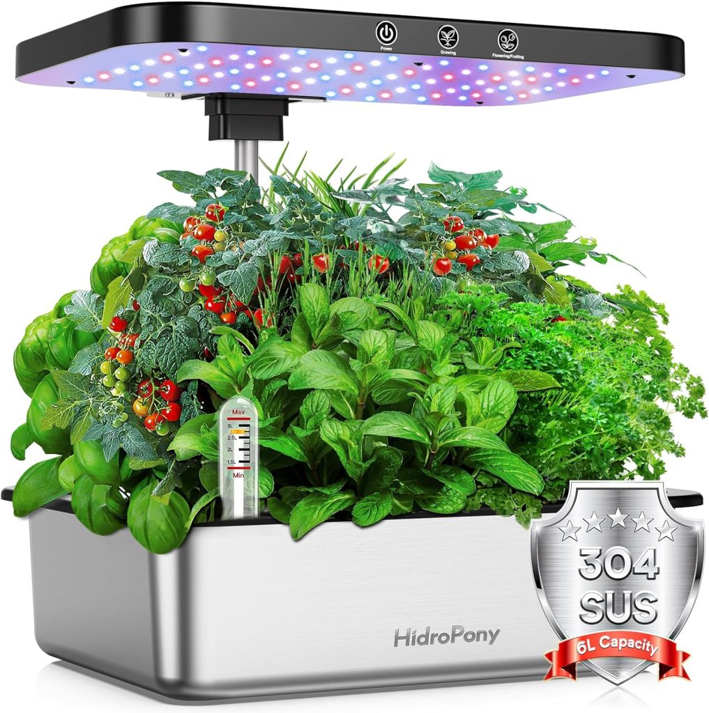 Hydroponics Growing System 15 Pods, Indoor Herb Garden with Grow Light, 304 Stainless Steel Indoor Garden Kit, Auto Timer, Gardening Gift for All Ages