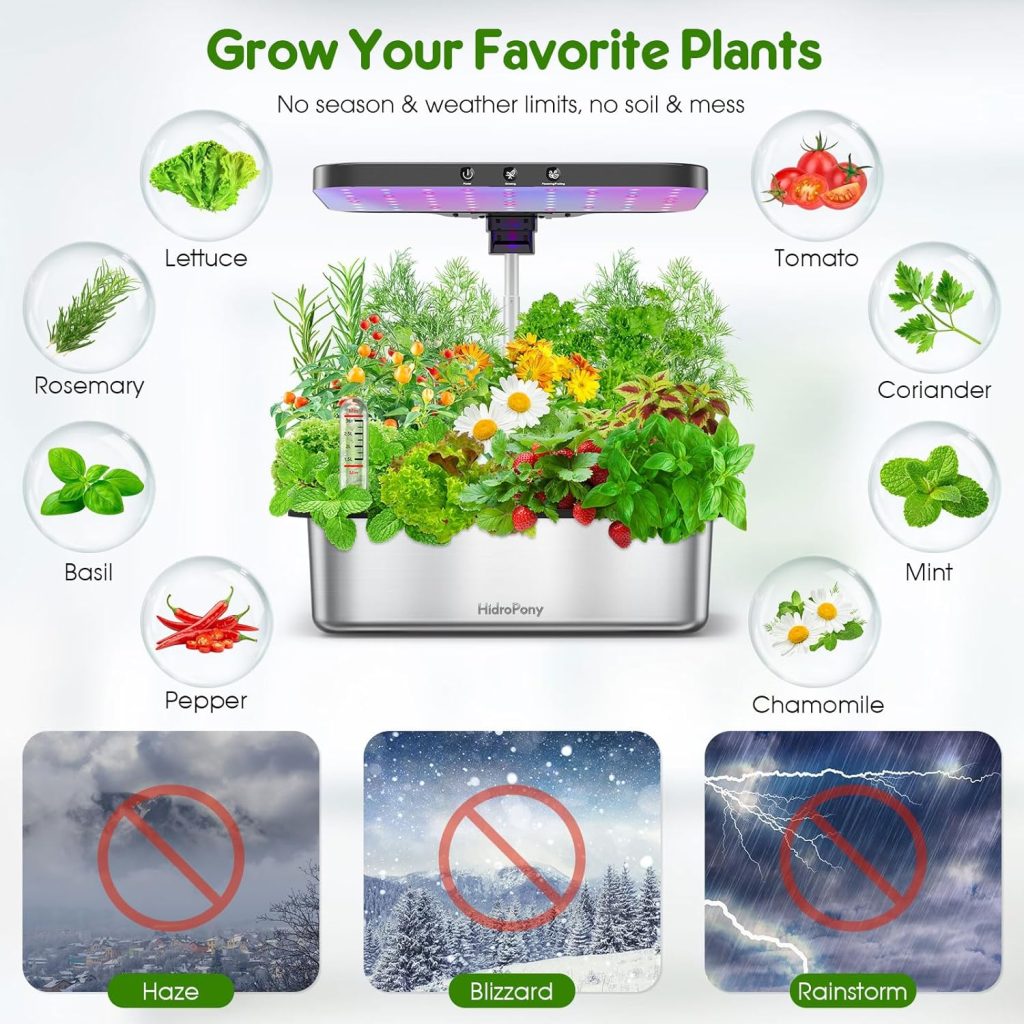 Hydroponics Growing System 15 Pods, Indoor Herb Garden with Grow Light, 304 Stainless Steel Indoor Garden Kit, Auto Timer, Gardening Gift for All Ages