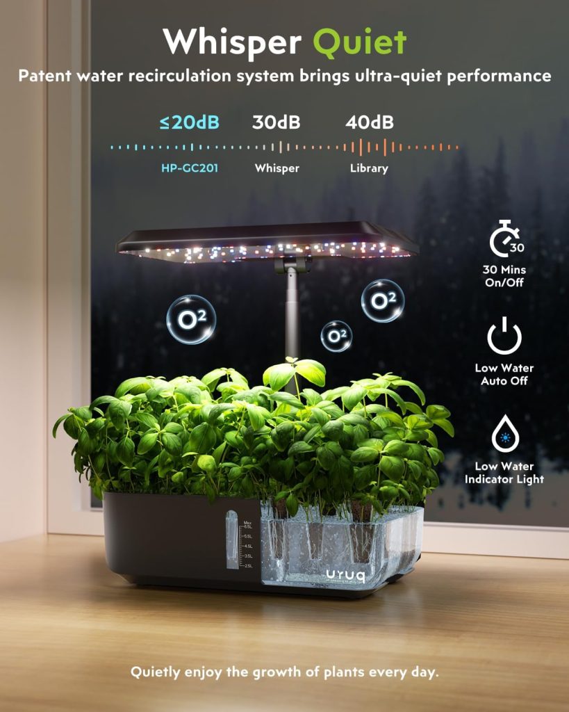 Hydroponics Growing System Indoor Garden: URUQ 12 Pods Indoor Gardening System with LED Grow Light Height Adjustable Plants Germination Kit Quiet Smart Pump - Hydroponic Planter Fresh Harvest White