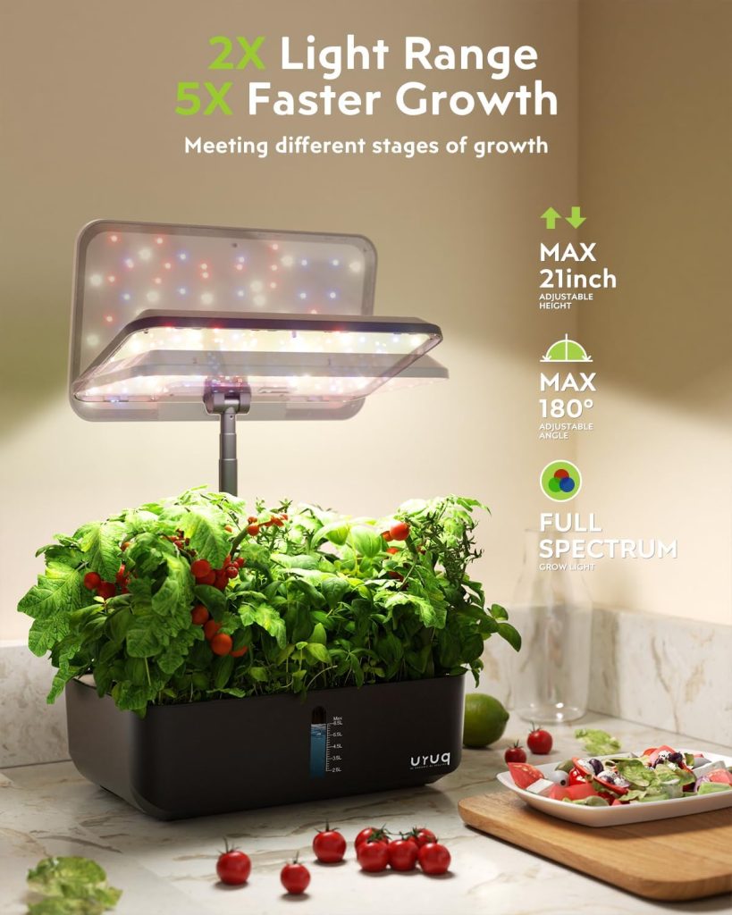 Hydroponics Growing System Indoor Garden: URUQ 12 Pods Indoor Gardening System with Remote Control LED Grow Light Height Adjustable Quiet Plants Germination Kit - Gardening Gifts for Women White