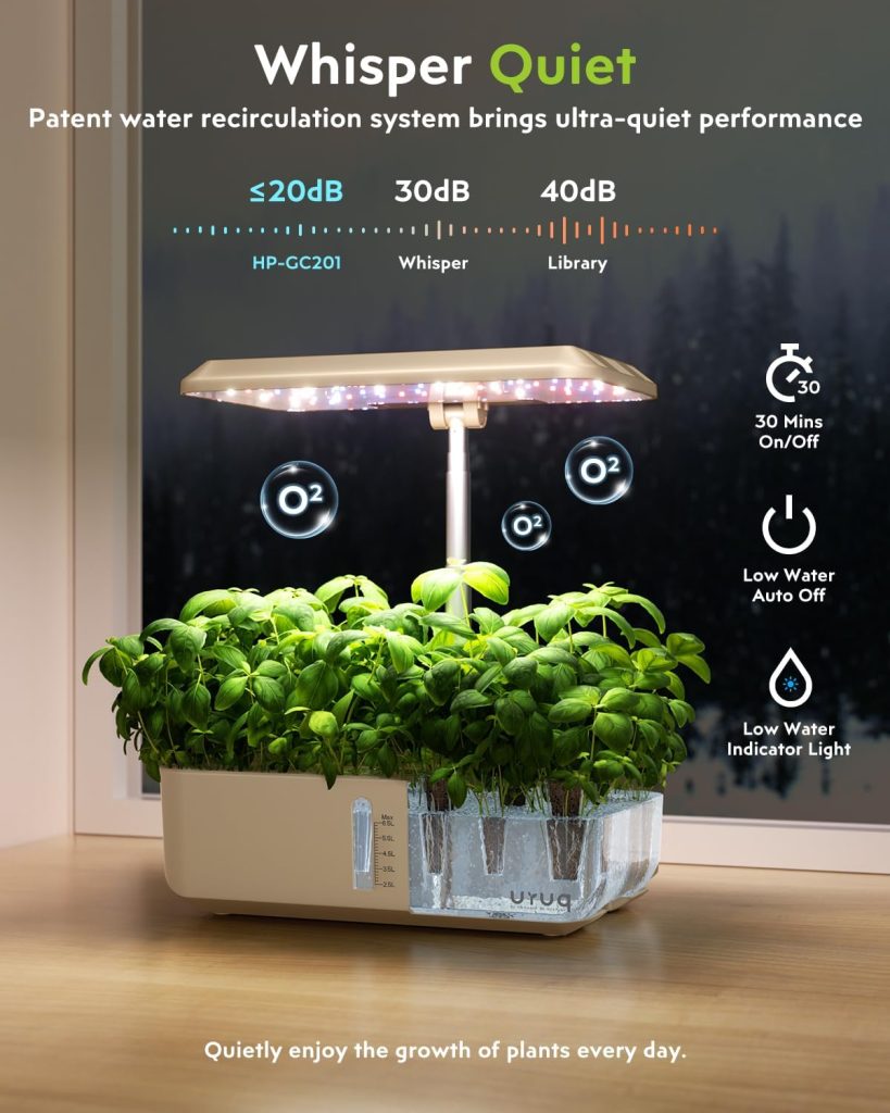 Hydroponics Growing System Indoor Garden: URUQ 12 Pods Indoor Gardening System with Remote Control LED Grow Light Height Adjustable Quiet Plants Germination Kit - Gardening Gifts for Women White