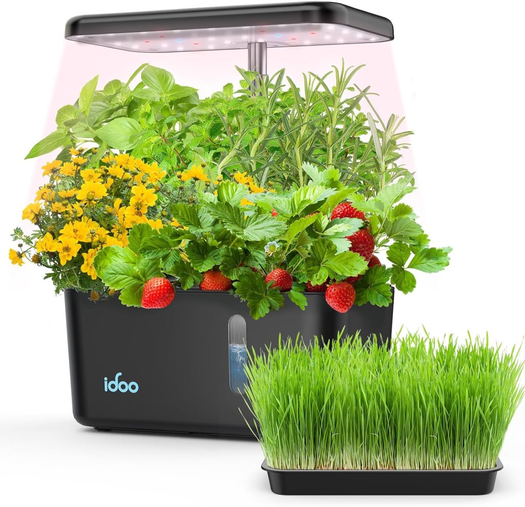 iDOO Hydroponics Growing System, 5-Pod Mini Indoor Herb Garden with Sprouter Tray, Sprouts Growing Kit for Cat Grass, LED Grow Light, Auto-Timer, Pump, Plant Germination Kit, Hydrophonic Planter Gift