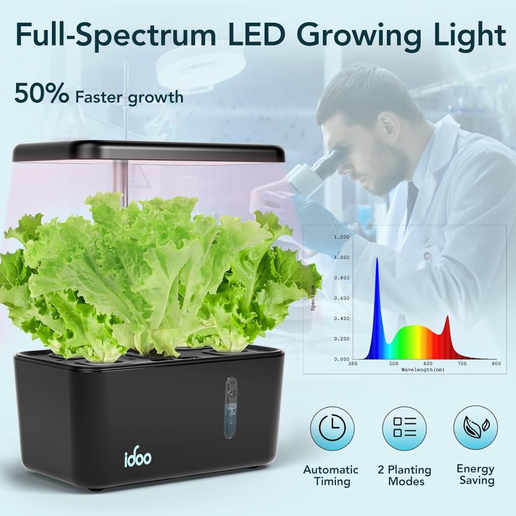 iDOO Hydroponics Growing System, 5-Pod Mini Indoor Herb Garden with Sprouter Tray, Sprouts Growing Kit for Cat Grass, LED Grow Light, Auto-Timer, Pump, Plant Germination Kit, Hydrophonic Planter Gift