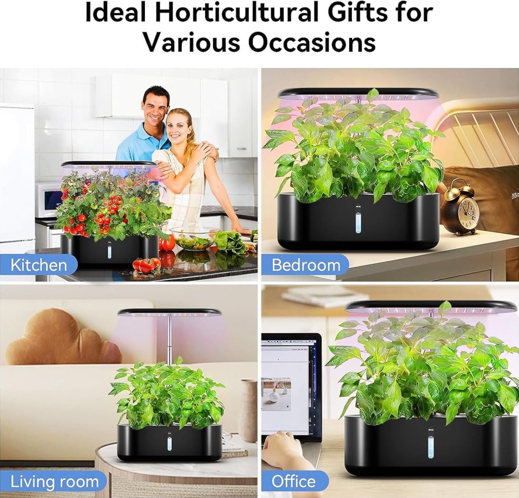 Watch-it-Grow 10 pods Hydroponics Growing System w/Herb Germination Kits FCC CE ROHS Certified, 24W Full Spectrum Grow Lights Indoor Garden, Educational Science Kit for Teens (Black, 10-pots)